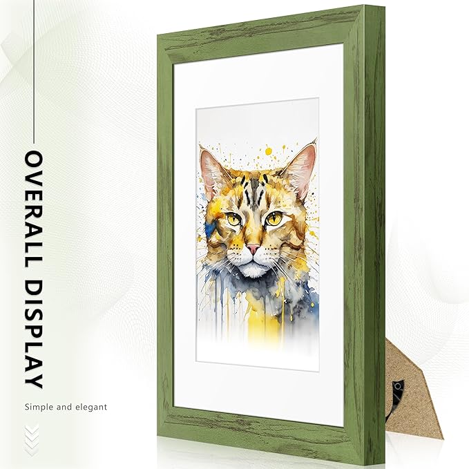 Picrit 8.5x11 Picture Frame Set of 12, Display 6x8 with Mat or 8.5 x 11 without Mat, Photo Frames for Wall Mounting or Table Top Display, Green Wood Grain
