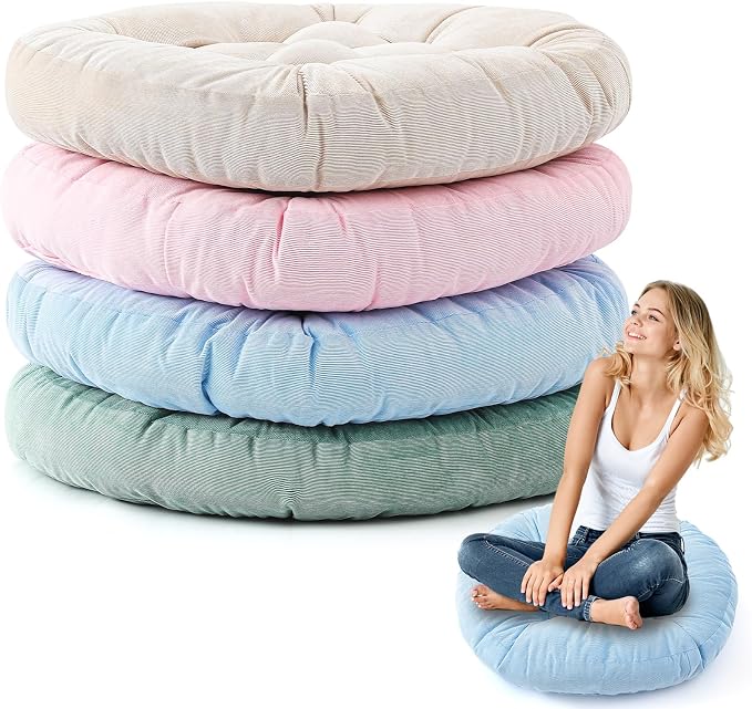 Jerify 4 Pcs Floor Pillow Cushions Large Round Square Large Meditation Floor Pillow for Classroom Adult Meditation Picnic Party Seating Learning Daycare School (Round,Light Colors)