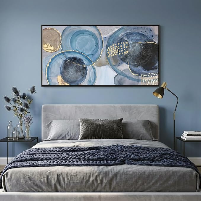 YDYSUNE Blue Abstract Wall Art - Modern Canvas Prints Geometric Circle Picture Minimalist Painting Artwork for Living Room,Office,Bedroom Decor Easy to Hang Framed 24x48 Inch