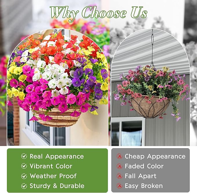 Waipfaru 24 Bundles Artificial Flowers for Outdoors Faux Plants Outdoor, UV Resistant Artificial Plants Outdoor, Silk Petunias Fake Flowers for Outside Home Decor Planter Porch Decoration, Mix Color