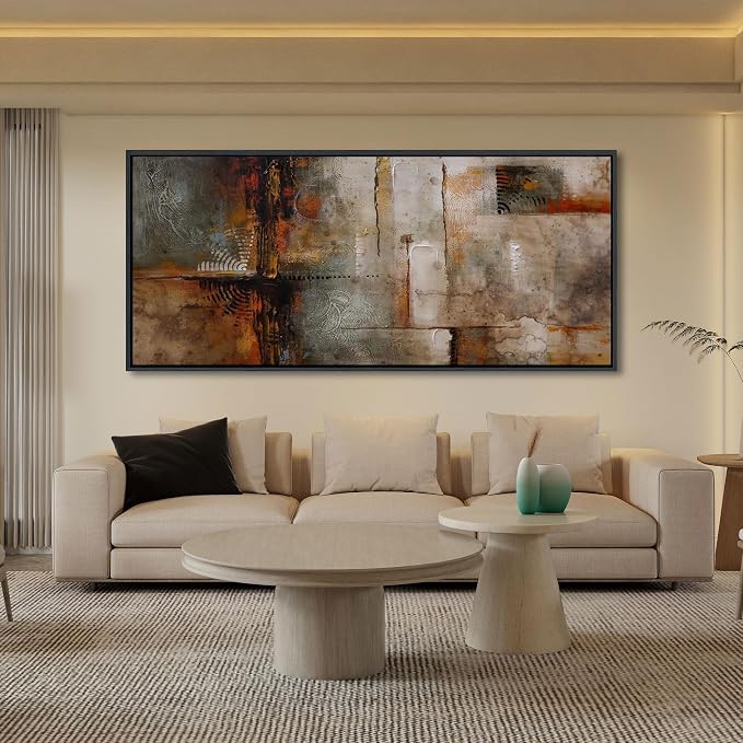 YDYSUNE Extra Large Framed Abstract Wall Art | Brown Subtle Textured Canvas Picture & Painting | Ready to Hang Artwork Decor for Living Room, Bedroom Decoration Easy to Hang 31×70 INCH