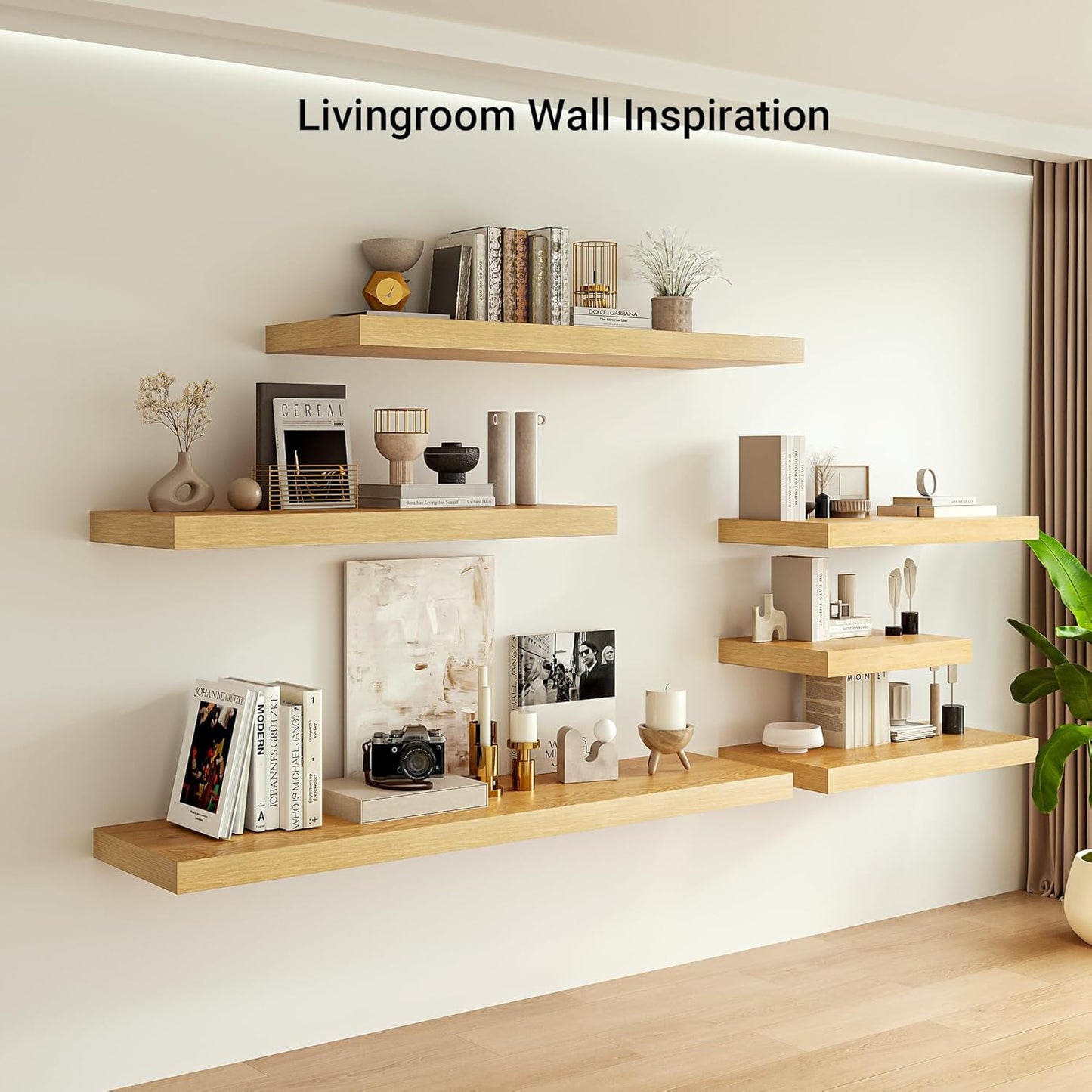 Heimlove 12" Deep Floating Shelves, 36 x 12 Inch Wall Mounted Long Floating Shelf with Invisible Brackets, for Home Decor, Bedroom, Kitchen, Living Room, Bathroom - 1 Pack, Oak