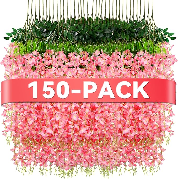 Alotiki 150 Pack Wisteria Hanging Flowers,Fake Hanging Flowers,Wisteria Artificiales Garland for Home Wedding Arch Floral Party Garden Ceremony Outdoor Decor,3.6 Feet Long(150,Pink)