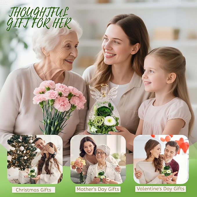 Bessol Gifts for Mom Birthday Flowers for Women Mothers Day Flowers for Delivery Preserved Roses Forever Flower in Glass Angel Figurines Fresh Eternal Rose for Grandma Wife Sister Daughter Friends