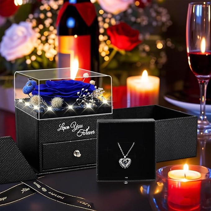 FIACO Gifts for Mom Preserved Real Roses with I Love You Necklace Fresh Forever Flowers Mothers Day Flower Gifts for Women Grandma Anniversary Birthday Gift for Girlfriend Wife Daughter