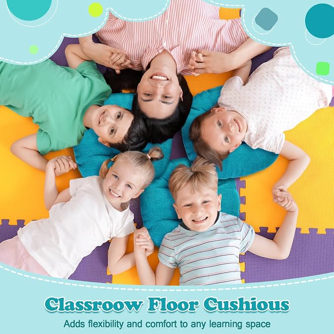 Fumete 8 Pcs 16 Inch Floor Cushions Pillow for Kids Bulk Classroom Round Flexible Seating Floor Cushions for Students Home Daycare School Reading Corner Yoga Meditation Picnic (Turquoise)