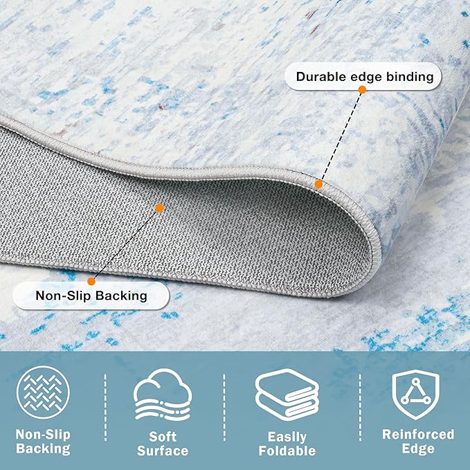 6x9 Area Rugs Washable Rug:Anti-Skid Abstract Modern Living Room Rug Soft Thin Carpets Indoor Floor Non-Shedding Carpet for Bedroom Dining Farmhouse Nursery Home Office(Light Blue/White/Beige, 6x9)