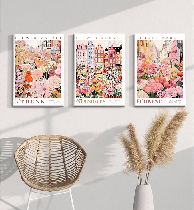 SYYANKK Flower Market Wall Art Floral Canvas Pictures Colorful Botanical Wall Decor Wildflower Prints Painting Pink and Purple Flower Poster Artwork for Bedroom Living Room 16x24x3 Inch Ready to Hang