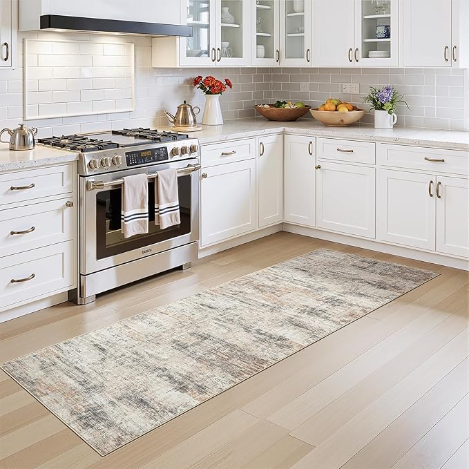 Lofus 2X 6 Area Rug for Hallways, Gold Abstract Washable Runner Rugs with Non Slip Rubber Backing, Low Pile Soft Carpet Runner for Kitchen Bathroom Bedroom Laundry