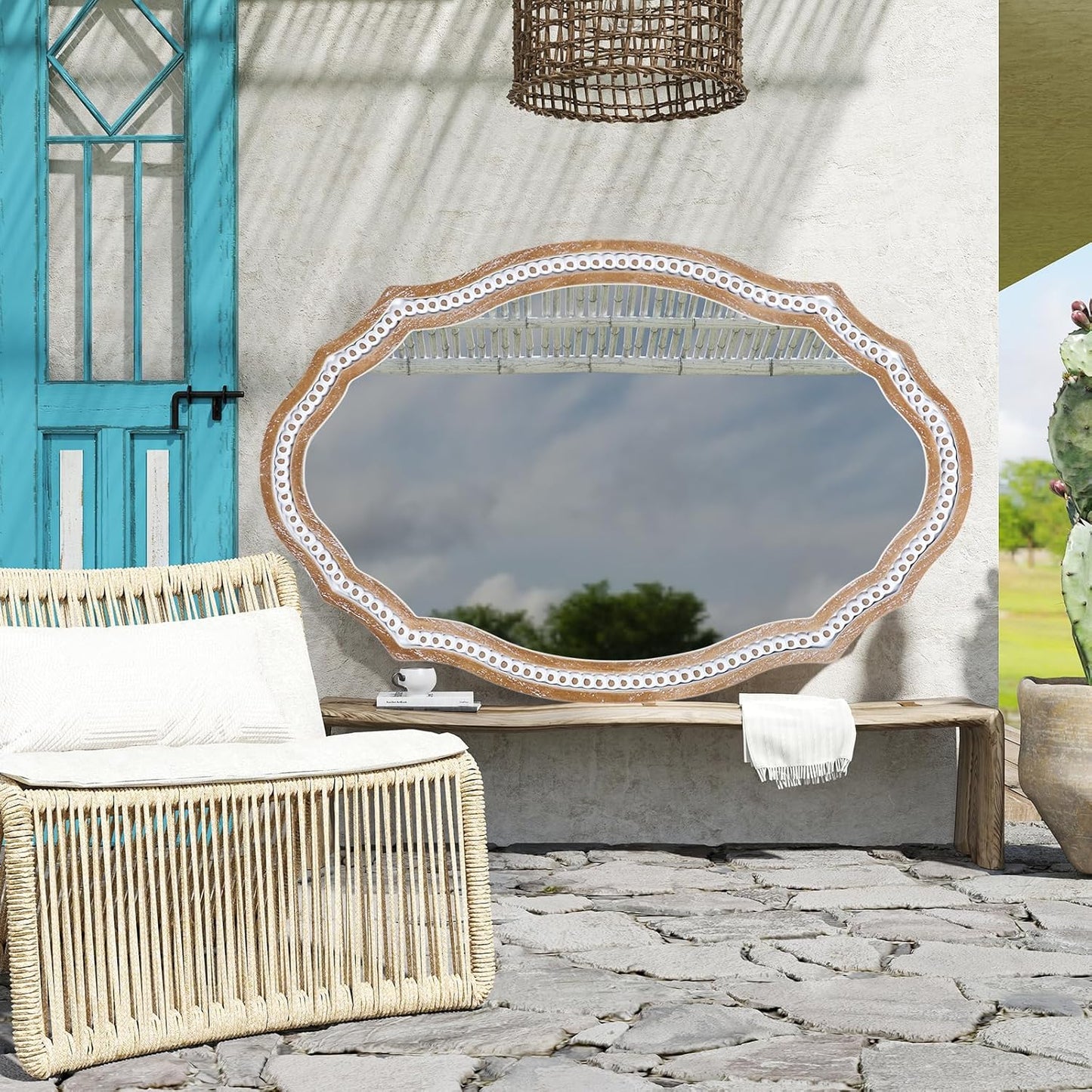 24" x 35" Wooden Farmhouse Oval Mirror for Wall Decor, Living Room, Bedroom, Bathroom Rustic Decorative Mirror for Entryway - Vertical or Horizontal Hanging