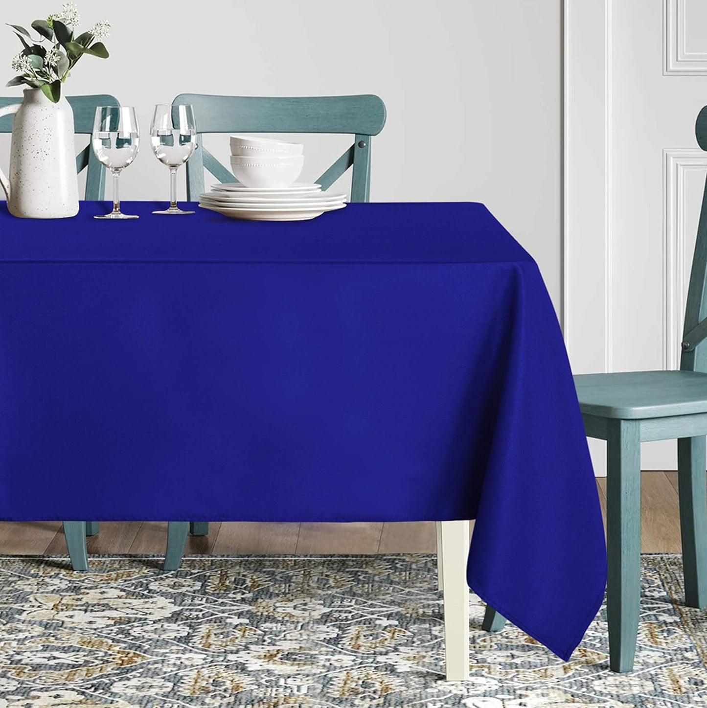 sancua Rectangle Tablecloth - 90 x 156 Inch - Water Resistant Spill Proof Washable Polyester Table Cloth, Royal Blue