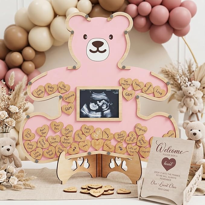 The Real Bossy Baby - Large Teddy Bear Guest Book Frame Keepsake for Baby Shower - Gender Reveal - Birthday - Premium Wood Shadow Box Display - Unique Gift Ideas - Luxury Personal Nursery Decor - Ultrasound Frame - We Can Bearly Wait Theme - Includes W...