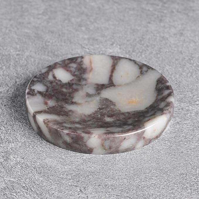 Calacatta Viola Marble Jewelry Dish 4”, Luxury Purple Veined Stone Trinket Tray for Rings Earrings Necklaces, Round Marble Soap Dish for Bathroom & Kitchen, Elegant Decorative Catchall for Home Décor