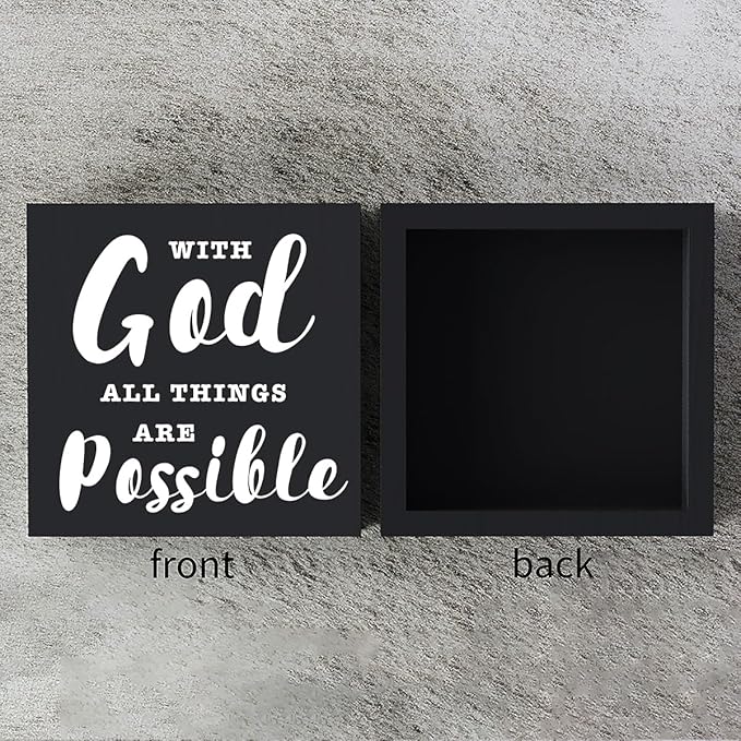 Motivational Christian Decor Wood Sign Religious Gifts Desk Decor Rustic Black Bible Verse Wooden Box Sign for Home Office Living Room Bedroom Shelf Counter Kitchen Table Centerpieces