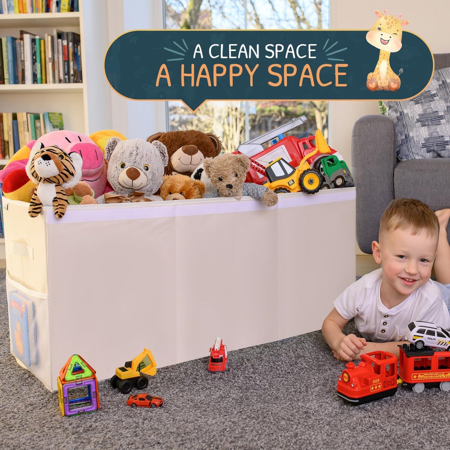 Extra Large Toy Storage Organizer with Lid - Sturdy, Collapsible Toy Chest Storage Box Design - Toys Bin with Dividers for Kids, Nursery, Bedroom, Playroom 37"x16"x14"