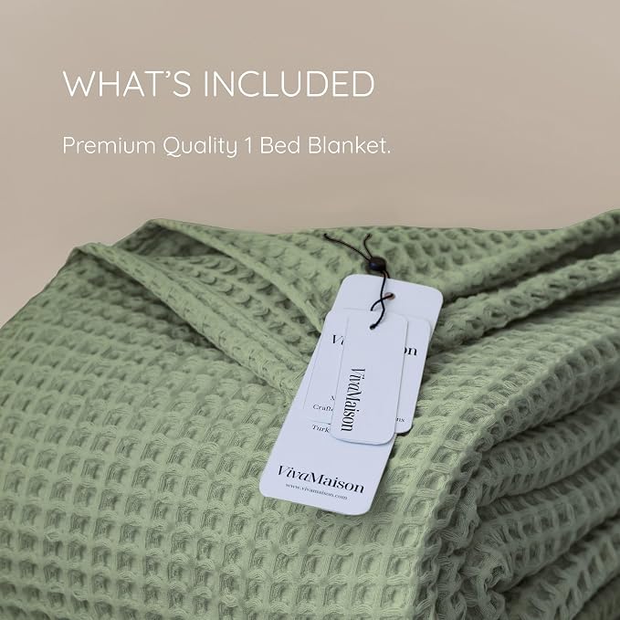 Premium Waffle Throw Blanket Queen XL Size Sage Green - Luxury, Pure 100% Turkish Cotton, Light & Airy Waffle All-Season Quilt - Decorative Bedspread (Sage Green, Queen XL 95" x 102" Inch)