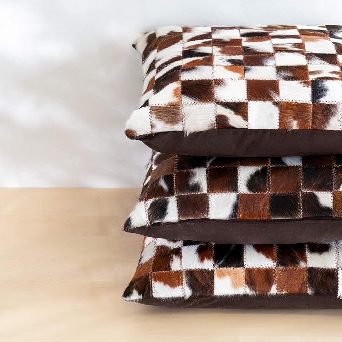 ecowhides 100% Genuine Brazilian Cowhide Pillow Cover – Luxury Leather Decorative Cushion for Rustic & Western Home Décor