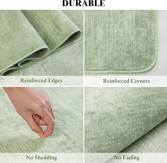 8x10 Washable Area Rug, Green Solid Area Rugs for Living Room & Bedroom | Stain-resistant & Non-slip backing,Low Pile Washable Large Carpet, Solid Vintage Style For High Traffic Areas(8x10,Green)