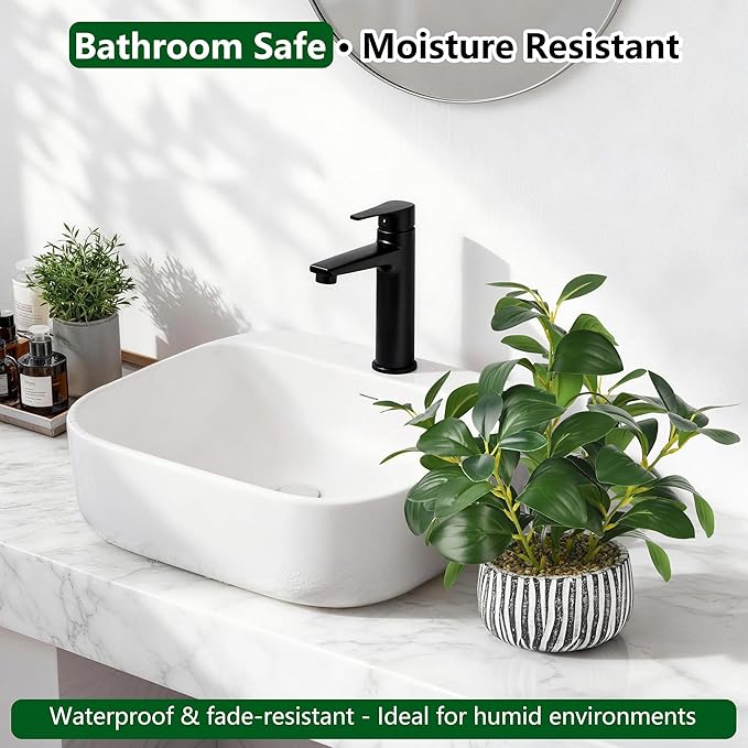 florisso Artificial Succulents with Fig Leaf Greenery in Rustic Clay Planter, Fake Succulents Potted Decor for Farmhouse, Bathroom, Bedroom, Kitchen, Office Desk and Coffee Table (Black White)