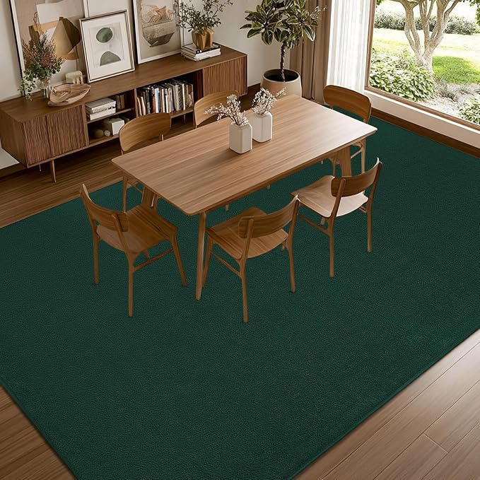 qulint 8x10 Rug for Living Room, Washable Dark Green Carpet for Bedroom with Thickened Memory-Foam, Modern Minimalist Large Area Rug Solid Comfy Non Slip Rug for Dining Room Classroom Home Decor