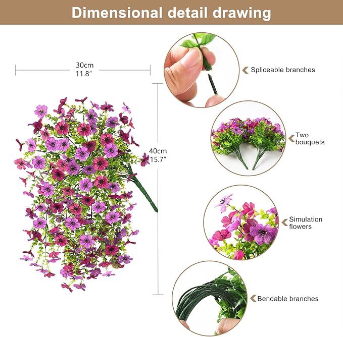 ZFProcess Artificial Hanging Flowers for Outdoors Spring Decoration, 2PCS Silk Fake Daisy Realistic Outdoor Flowers UV Resistant Porch Patio Window Yard Decor(Light Purple Red)