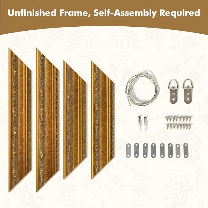 Antique Frame for 20x24 Canvas Paintings, No Front & Back, 3.6" Wide DIY Solid Wood Vintage Frames For Baroque Victorian Wall Art Prints Class Artwork Designer, Home Office Gallery Decor (Gold)
