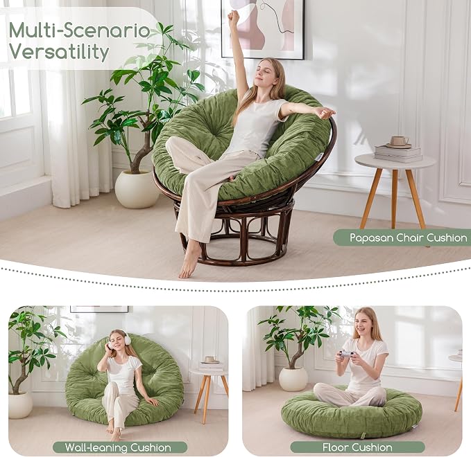 HIGOGOGO Papasan Chair Cushion with Chenille Cover (Without Chair), Soft Supportive Cushion, Green, 48 x 48 Inch