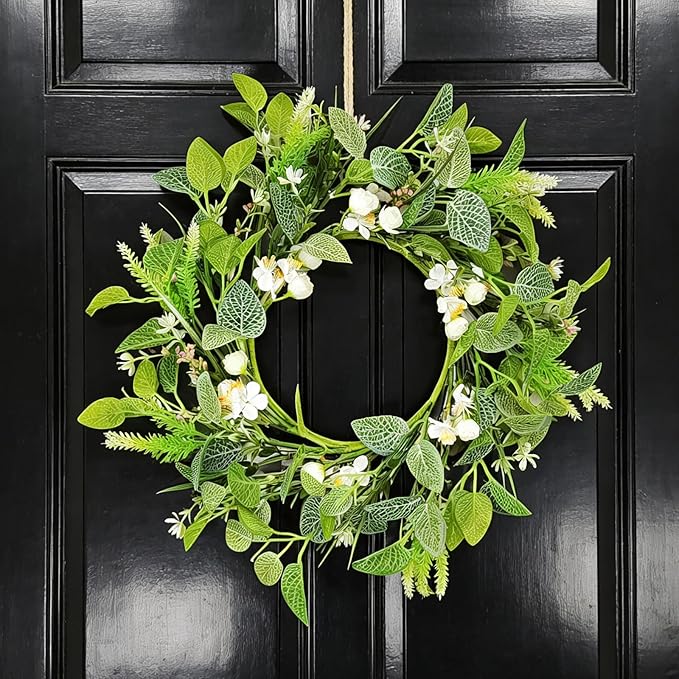 20 Inch Wreaths for Front Door, Spring Summer Flower Wreath - White Pear Blossoms Artificial Flowers for Easter, Home Decor, Farmhouse Wall, Porch, Front Door Decorations