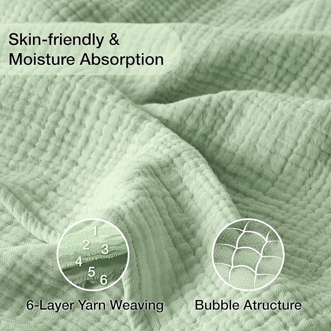 100% Cotton Muslin Blanket 40" x 40", Breathable and Lightweight Cotton Throw Blankets, Soft Cooling Summer Gauze Blanket for All Season, Sage Green