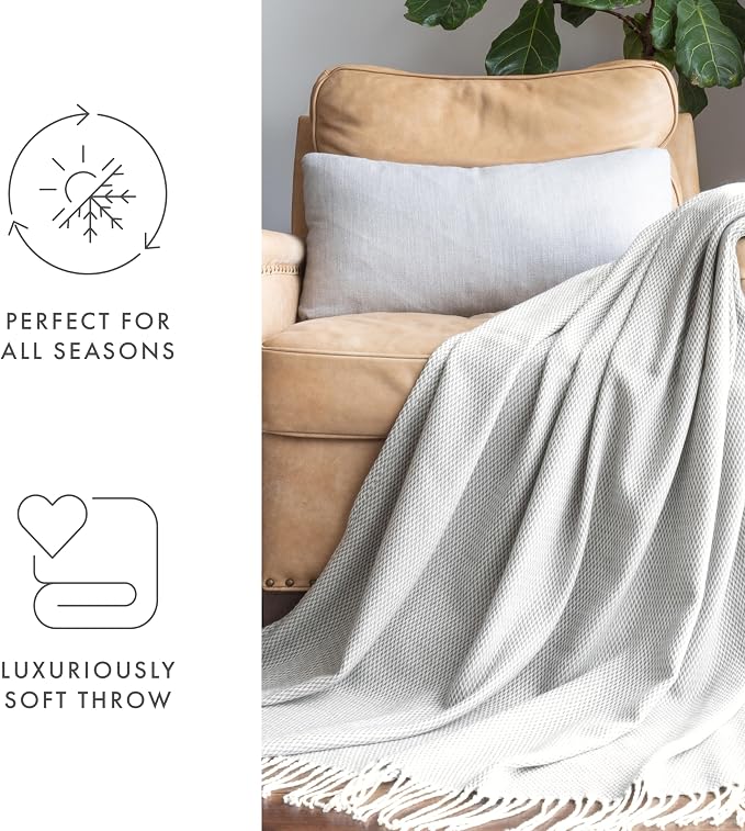 Linen Market Beddings Elevate Your Comfort with Herringbone Throw Blanket - Luxurious Woven Ultra Soft Acrylic - Sized 50" W x 60" L - Fringed Edges - Lightweight Layer for Bed or Sofa (Gray)