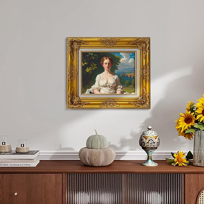 Classic 11x 14 inch Picture Frames: Ornate Gold 11x 14 Poster Frames for Canvas Photo Painting, Artwork, Wooden Antique Gallery Wall Frames without Acrylic Glass and Backing