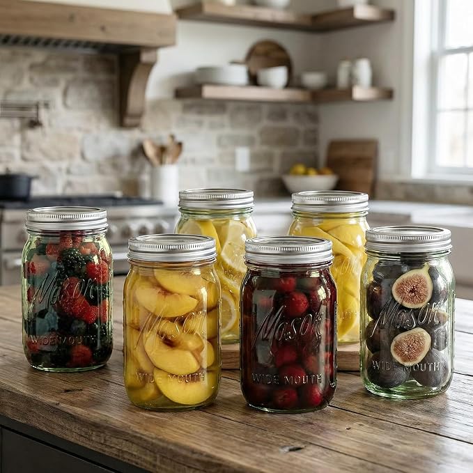 Rubtlamp Green Mason jar 32 oz, 12 Pack Glass Jars - Wide Mouth Mason Jars with Airtight Lids for Pickling, Fermenting, Food Storage&DIY Crafts, Microwave & Dishwasher Safe