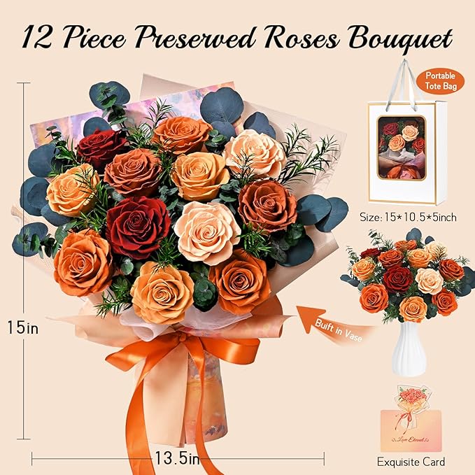 Flowers for Delivery Prime 12 Roses, Mothers Day Flowers for Mom, Mothers Day Gifts, Forever Roses Preserved Yellow Flower Bouquet Eternal Rose Birthday Gifts for Women Gf Gifts Wedding Anniversary