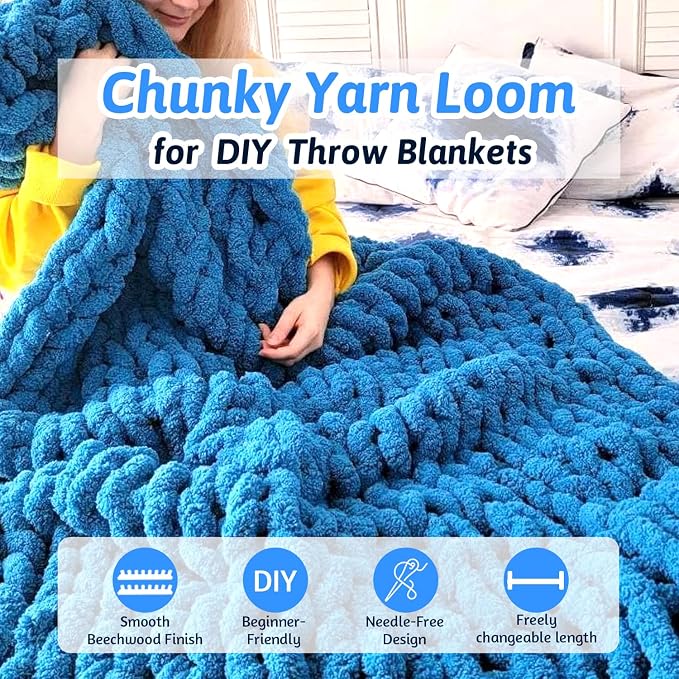 parknshop Upgraded Chunky Knit Loom - Premium Beech Wood Large Blanket Knitting Loom with Screw Fastening, No-Needle DIY Weaving Board for Beginners, Scarves & Handmade Blankets (48")
