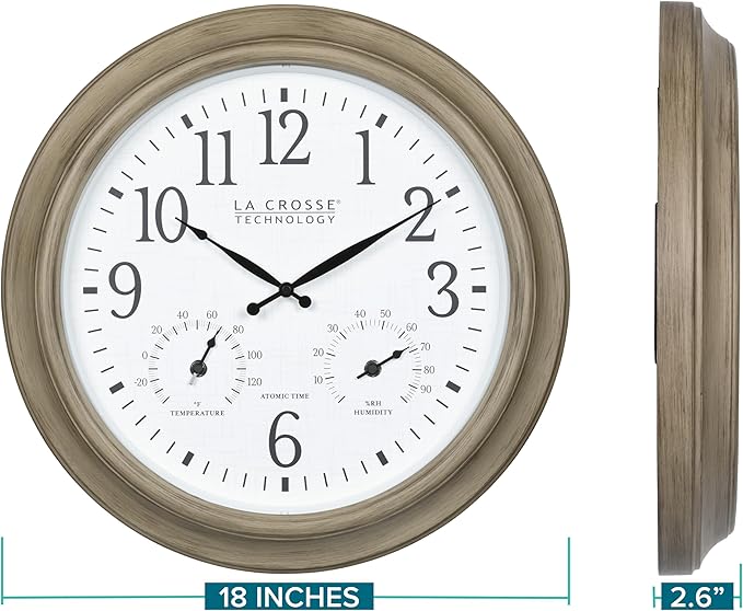 La Crosse Technology 404-18027-INT 18-inch Indoor/Outdoor Tan Atomic Analog Wall Clock
