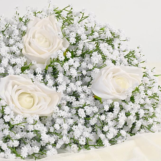 Yastouay Babys Breath Artificial Flowers, 60 Pcs White Baby Breath Flowers Artificial Bulk, Real Touch Fake Babys Breath Gypsophila for Wedding Party Bouquet Floral Arrangement Home Decor