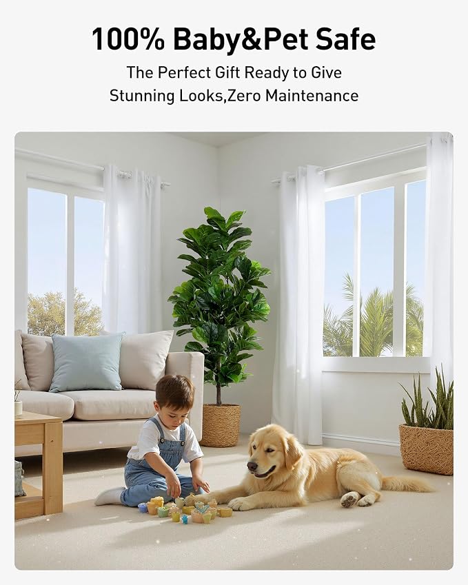 FLOWORLD Fiddle Leaf Fig Tree 6ft Tall Artificial Tree in Plastic Pot Fake Ficus Lyrata Plants with 184 Decorative Fiddle Leaves Faux Fig Trees for Home Office Living Room Decor Indoor Outdoor