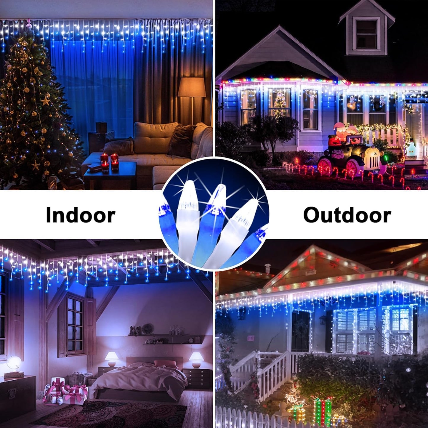 60FT 612 LED Outdoor Christmas Lights - 136 Ice Drops, 12 Pro Modes with Timer Memory & Brightness, Waterproof Hanging Ice String Light for Holiday Wedding Garden Fence House Decor (Blue & White)