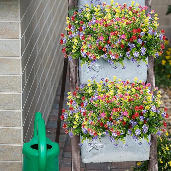 NETAP Outdoor Artificial Flowers UV Resistant, 20 Bundles Fake Realistic Floral Greenery Plants for Outside Porch, Window Boxes, Garden, Yard, Inside Home Table Decor, MixColorB