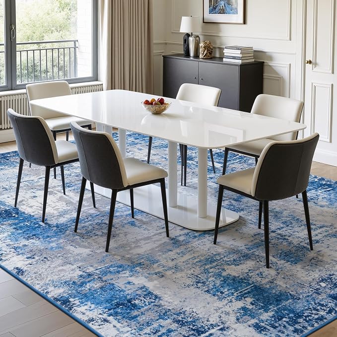 Rugflix 5x7 Area Rugs for Living Room, Washable Large Rug Stain-Resistant Low Pile, Modern Dark Carpet for Dining Room Home Office Kid Room Nursery Bedroom, Blue Grey