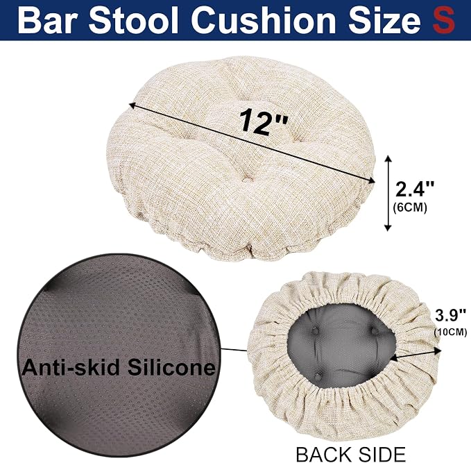 SINOSSO Modern Bar Stool Cushion Dia.12, Fashion Interweaving Design Anti-Skid Silicone Round Stool Seat Cushion Cover Padded (Beige, S,1)