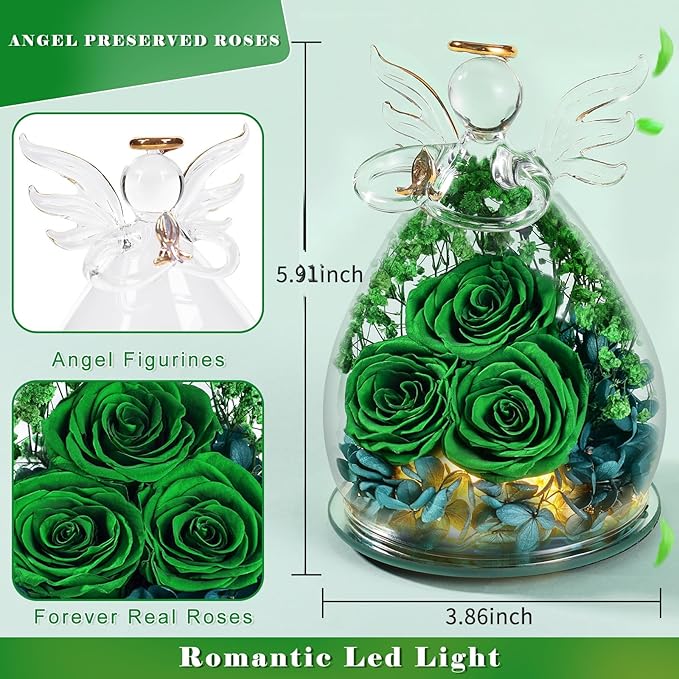 Beferr Mothers Day Mom Birthday Gifts for Women, Fresh Flowers for Delivery Forever Preserved Rose in Glass Angel Figurine, Anniversary Christian Real Rose for Grandma Nana Wife Mum from Daughter Son