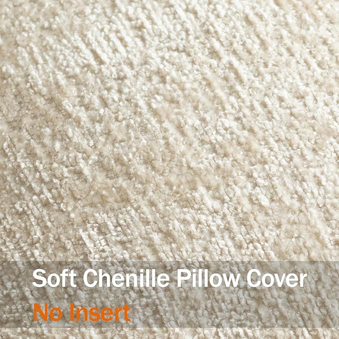 DEZENE Pack of 2 Beige Euro Shams Pillow Covers 26x26 Cozy Soft Chenille Decorative Throw Pillow Covers Accent Vintage Square Couch Pillow Covers for Home Decor Bed Sofa Living Room