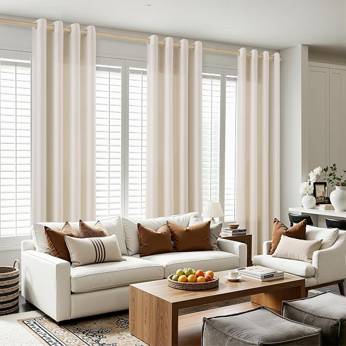 Aersas Boho Colored Grommet Linen Curtains 108 Inches Long for Living Room Bedroom Semi Sheer Light Filtering Neutral Boho Farmhouse 108 Inch Length 2 Panel Set for Large Window 9 Ft