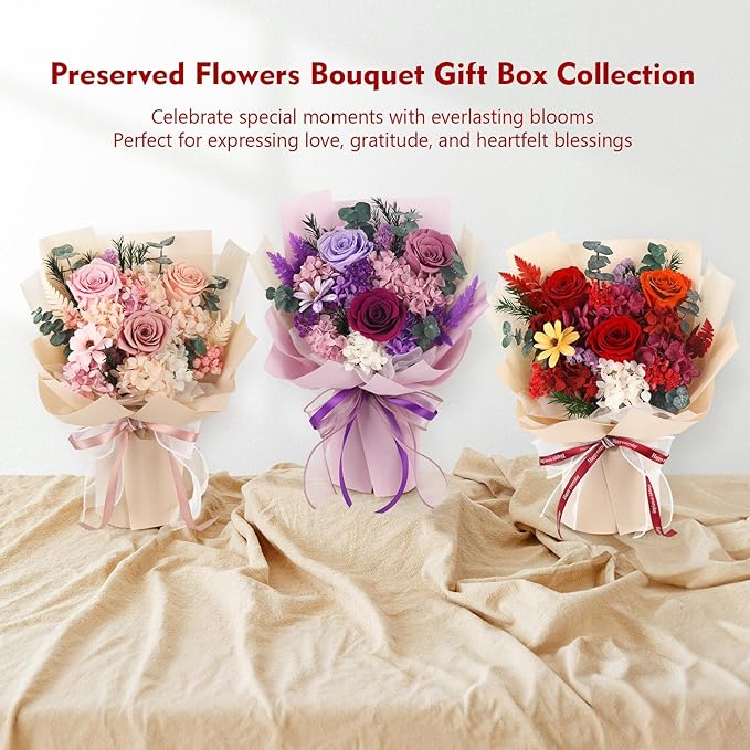 Flowers for Delivery Prime Preserved Flowers Bouquet That Last 3-5 Years Real Forever Roses Bouquet Mothers Day for Mom Mother Women Wife Girlfriend Anniversary Birthday Gifts for Mom(Pink)