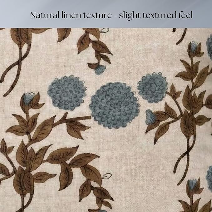 Linen Blue Throw Pillow Covers 20x20 inch Floral Pillows Spring Decorative Pillow Covers for Living Room Bedroom
