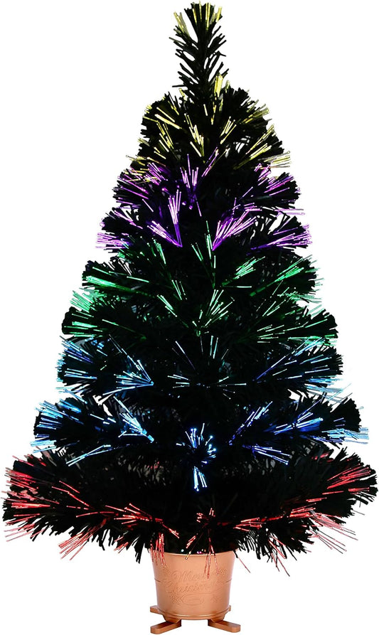 32 inch Green 5-Layer LightShow Small Fiber Optic Christmas Tabletop Tree with Gold Pot and Adaptor