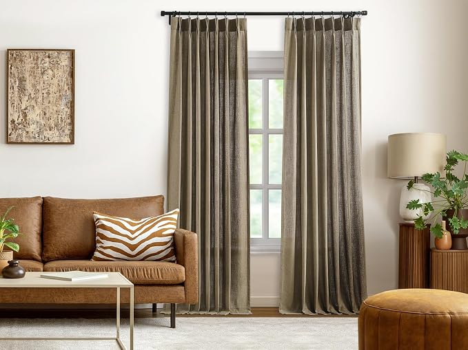 Vision Home Brown Pinch Pleated Light Filtering Window Curtains with Microfiber Liner 95 inch Linen Blended Textured Privacy Drapes for Living Room Bedroom Back Tabs with Hooks 2 Panels 40" Wx95 L