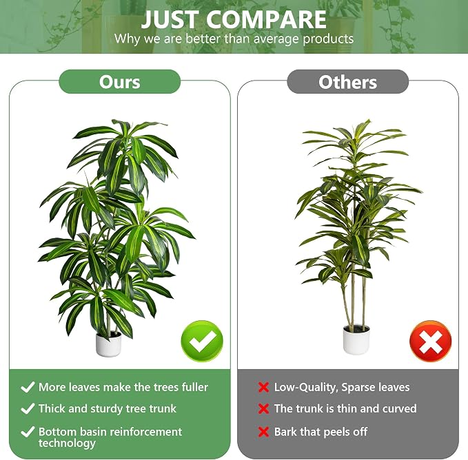 Artificial Dracaena Tree 6FT – Tall Artificial Indoor Tree, Large Indoor Plant for Living Room & Home Decor, Big Faux Floor Plant for Bedroom, Office, Apartment, Realistic Tree Decor Indoor