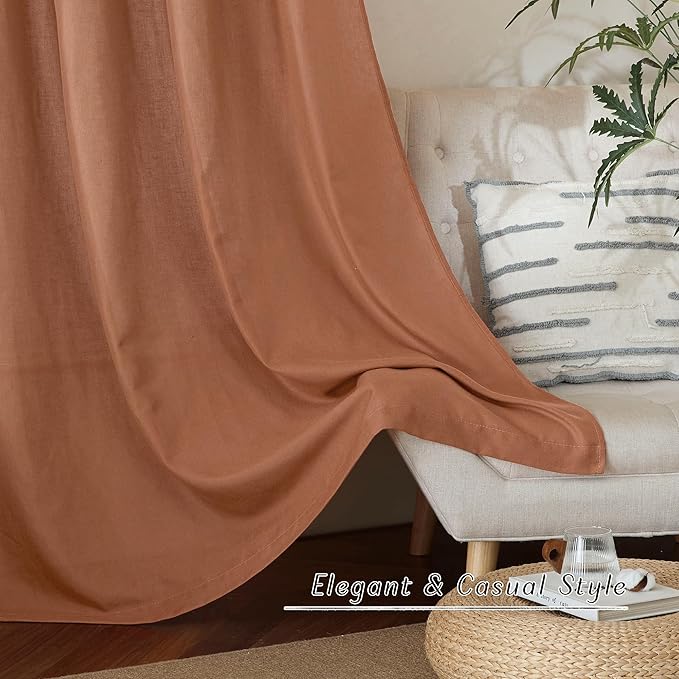 NICETOWN Caramel Linen Curtains for Kitchen, Thick Flax Small Window Treatments Semi Sheer Privacy Assured with Light Through for Cafe/Bathroom, W55 x L92, 2 Panels